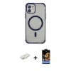 MARSİLYAN™- iPhone 11 Kılıf Eksen Klasik Koleksiyonu - Siyah Buffer Hayalet Cam Ekran Koruyucu + Renkli Kamera Lens Koruma Cam - YL