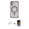 MARSİLYAN™- iPhone 11 Kılıf Eksen Klasik Koleksiyonu - Siyah Buffer Hayalet Cam Ekran Koruyucu + Renkli Kamera Lens Koruma Cam - SI