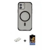 MARSİLYAN™- iPhone 11 Kılıf Eksen Klasik Koleksiyonu - Siyah Buffer Hayalet Cam Ekran Koruyucu + Renkli Kamera Lens Koruma Cam - YL
