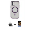 MARSİLYAN™- iPhone 11 Kılıf Eksen Klasik Koleksiyonu - Siyah Buffer Hayalet Cam Ekran Koruyucu + Kamera Lens Koruma Cam - SF