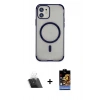 MARSİLYAN™- iPhone 11 Kılıf Eksen Klasik Koleksiyonu - Siyah Buffer Hayalet Cam Ekran Koruyucu + Kamera Lens Koruma Cam - SF