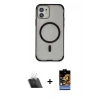 MARSİLYAN™- iPhone 11 Kılıf Eksen Klasik Koleksiyonu - Siyah Buffer Hayalet Cam Ekran Koruyucu + Kamera Lens Koruma Cam - SF