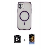 MARSİLYAN™- iPhone 11 Kılıf Eksen Klasik Koleksiyonu - Siyah Buffer Hayalet Cam Ekran Koruyucu + PVD Metal Kamera Lens - TU