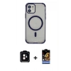 MARSİLYAN™- iPhone 11 Kılıf Eksen Klasik Koleksiyonu - Siyah Buffer Hayalet Cam Ekran Koruyucu + PVD Metal Kamera Lens - TU