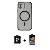 MARSİLYAN™- iPhone 11 Kılıf Eksen Klasik Koleksiyonu - Siyah Buffer Hayalet Cam Ekran Koruyucu + PVD Metal Kamera Lens - TU