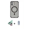MARSİLYAN™- iPhone 11 Kılıf Eksen Klasik Koleksiyonu - Siyah Joko Magic 5D Cam + Kırmızı Raze Metal Kamera Lens