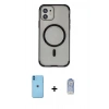 MARSİLYAN™- iPhone 11 Kılıf Eksen Klasik Koleksiyonu - Siyah Joko Magic 5D Cam + Neon Fosforlu Kamera Lens - MI