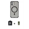 MARSİLYAN™- iPhone 11 Kılıf Eksen Klasik Koleksiyonu - Siyah Joko Magic 5D Hayalet Cam + PVD Metal Kamera Lens - SH