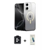 MARSİLYAN™- iPhone 11 Kılıf Eksen Minimal Özel Seri - Şeffaf Pasifik Cam Ekran Koruyucu + Siyah PVD Metal Kamera Lens