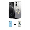 MARSİLYAN™- iPhone 11 Kılıf Eksen Minimal Özel Seri - Şeffaf Pasifik Cam Ekran Koruyucu + Neon Fosforlu Kamera Lens - TU