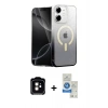 MARSİLYAN™- iPhone 11 Kılıf Eksen Minimal Özel Seri - Şeffaf Royal Nano Ekran Koruyucu + Turuncu PVD Metal Kamera Lens