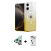MARSİLYAN™- iPhone 11 Kılıf Eksen Minimal Özel Seri - Şeffaf Uv Polymer Nano Ekran Koruyucu + Kırmızı Raze Metal Kamera Lens