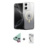 MARSİLYAN™- iPhone 11 Kılıf Eksen Minimal Özel Seri - Şeffaf Uv Polymer Nano Ekran Koruyucu + Kırmızı Raze Metal Kamera Lens