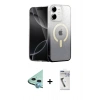 MARSİLYAN™- iPhone 11 Kılıf Eksen Minimal Özel Seri - Şeffaf Uv Polymer Nano Ekran Koruyucu + Mavi Raze Metal Kamera Lens