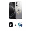MARSİLYAN™- iPhone 11 Kılıf Eksen Minimal Özel Seri - Siyah 3D Antistatik Cam Ekran Koruyucu + PVD Metal Kamera Lens - TU