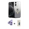 MARSİLYAN™- iPhone 11 Kılıf Eksen Minimal Özel Seri - Siyah 6D Mat Seramik Hayalet Nano Ekran Koruyucu + Mor Raze Metal Kamera Lens