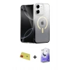 MARSİLYAN™- iPhone 11 Kılıf Eksen Minimal Özel Seri - Siyah Bilvis 5in1 5D Magic Hayalet Cam Ekran Koruyucu + Kırmızı Rainbow Kamera Lens Koruma Cam