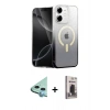 MARSİLYAN™- iPhone 11 Kılıf Eksen Minimal Özel Seri - Siyah Bilvis Hayalet Cam Ekran Koruyucu + Mavi Raze Metal Kamera Lens