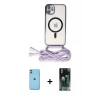MARSİLYAN™- iPhone 11 Kılıf Eksen Özel Seri - Şeffaf 360 Full Body Arka Koruyucu + Neon Fosforlu Kamera Lens - YL