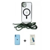 MARSİLYAN™- iPhone 11 Kılıf Eksen Özel Seri - Şeffaf Pasifik Cam Ekran Koruyucu + Neon Fosforlu Kamera Lens - MI