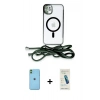 MARSİLYAN™- iPhone 11 Kılıf Eksen Özel Seri - Şeffaf Pasifik Cam Ekran Koruyucu + Neon Fosforlu Kamera Lens - YL