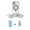 MARSİLYAN™- iPhone 11 Kılıf Eksen Özel Seri - Şeffaf Pasifik Cam Ekran Koruyucu + Neon Fosforlu Kamera Lens - YL