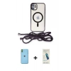 MARSİLYAN™- iPhone 11 Kılıf Eksen Özel Seri - Şeffaf Pasifik Cam Ekran Koruyucu + Neon Fosforlu Kamera Lens - YL