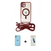 MARSİLYAN™- iPhone 11 Kılıf Eksen Özel Seri - Şeffaf Pasifik Cam Ekran Koruyucu + Neon Fosforlu Kamera Lens - YL