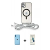 MARSİLYAN™- iPhone 11 Kılıf Eksen Özel Seri - Şeffaf Pasifik Cam Ekran Koruyucu + Neon Fosforlu Kamera Lens - MI
