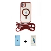 MARSİLYAN™- iPhone 11 Kılıf Eksen Özel Seri - Şeffaf Pasifik Cam Ekran Koruyucu + Neon Fosforlu Kamera Lens - MI