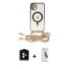 MARSİLYAN™- iPhone 11 Kılıf Eksen Özel Seri - Şeffaf Pasifik Cam Ekran Koruyucu + PVD Metal Kamera Lens - TU