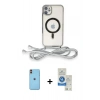 MARSİLYAN™- iPhone 11 Kılıf Eksen Özel Seri - Şeffaf Royal Nano Ekran Koruyucu + Neon Fosforlu Kamera Lens - TU