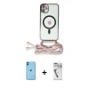 MARSİLYAN™- iPhone 11 Kılıf Eksen Özel Seri - Şeffaf Uv Polymer Nano Ekran Koruyucu + Neon Fosforlu Kamera Lens - MI