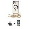 MARSİLYAN™- iPhone 11 Kılıf Eksen Özel Seri - Siyah 34D Hayalet Izgaralı Cam + Kamera Lens Koruma Cam - SF