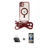 MARSİLYAN™- iPhone 11 Kılıf Eksen Özel Seri - Siyah 34D Hayalet Izgaralı Cam + Kamera Lens Koruma Cam - SF