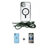 MARSİLYAN™- iPhone 11 Kılıf Eksen Özel Seri - Siyah 34D Hayalet Izgaralı Cam + Neon Fosforlu Kamera Lens - MI