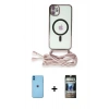 MARSİLYAN™- iPhone 11 Kılıf Eksen Özel Seri - Siyah 34D Hayalet Izgaralı Cam + Neon Fosforlu Kamera Lens - MI