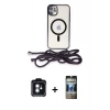 MARSİLYAN™- iPhone 11 Kılıf Eksen Özel Seri - Siyah 34D Hayalet Izgaralı Cam + PVD Metal Kamera Lens - MI