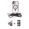 MARSİLYAN™- iPhone 11 Kılıf Eksen Özel Seri - Siyah 34D Hayalet Izgaralı Cam + Raze Metal Kamera Lens - SH