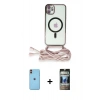 MARSİLYAN™- iPhone 11 Kılıf Eksen Özel Seri - Siyah 34D Hayalet Izgaralı Cam + Neon Fosforlu Kamera Lens - TU