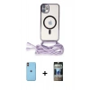 MARSİLYAN™- iPhone 11 Kılıf Eksen Özel Seri - Siyah 34D Hayalet Izgaralı Cam + Neon Fosforlu Kamera Lens - TU