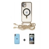 MARSİLYAN™- iPhone 11 Kılıf Eksen Özel Seri - Siyah 34D Hayalet Izgaralı Cam + Neon Fosforlu Kamera Lens - TU