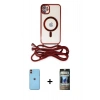 MARSİLYAN™- iPhone 11 Kılıf Eksen Özel Seri - Siyah 34D Hayalet Izgaralı Cam + Neon Fosforlu Kamera Lens - TU