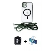 MARSİLYAN™- iPhone 11 Kılıf Eksen Özel Seri - Siyah 3D Antistatik Cam Ekran Koruyucu + PVD Metal Kamera Lens - MI