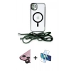 MARSİLYAN™- iPhone 11 Kılıf Eksen Özel Seri - Siyah 3D Antistatik Cam Ekran Koruyucu + Raze Metal Kamera Lens - SH