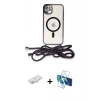 MARSİLYAN™- iPhone 11 Kılıf Eksen Özel Seri - Siyah 3D Antistatik Cam Ekran Koruyucu + Renkli Kamera Lens Koruma Cam - YL