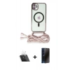 MARSİLYAN™- iPhone 11 Kılıf Eksen Özel Seri - Siyah 3D Antistatik Hayalet Cam Ekran Koruyucu + Kamera Lens Koruma Cam - SF