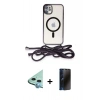 MARSİLYAN™- iPhone 11 Kılıf Eksen Özel Seri - Siyah 3D Antistatik Hayalet Cam Ekran Koruyucu + Raze Metal Kamera Lens - MI