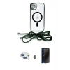 MARSİLYAN™- iPhone 11 Kılıf Eksen Özel Seri - Siyah 3D Antistatik Hayalet Cam Ekran Koruyucu + Pers Alüminyum Kamera Lens - LT