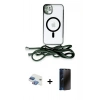 MARSİLYAN™- iPhone 11 Kılıf Eksen Özel Seri - Siyah 3D Antistatik Hayalet Cam Ekran Koruyucu + Pers Alüminyum Kamera Lens - GI